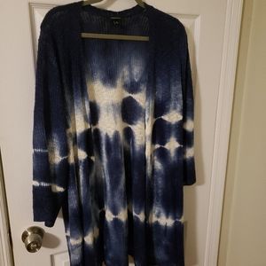 Navy and white cardigan sweater